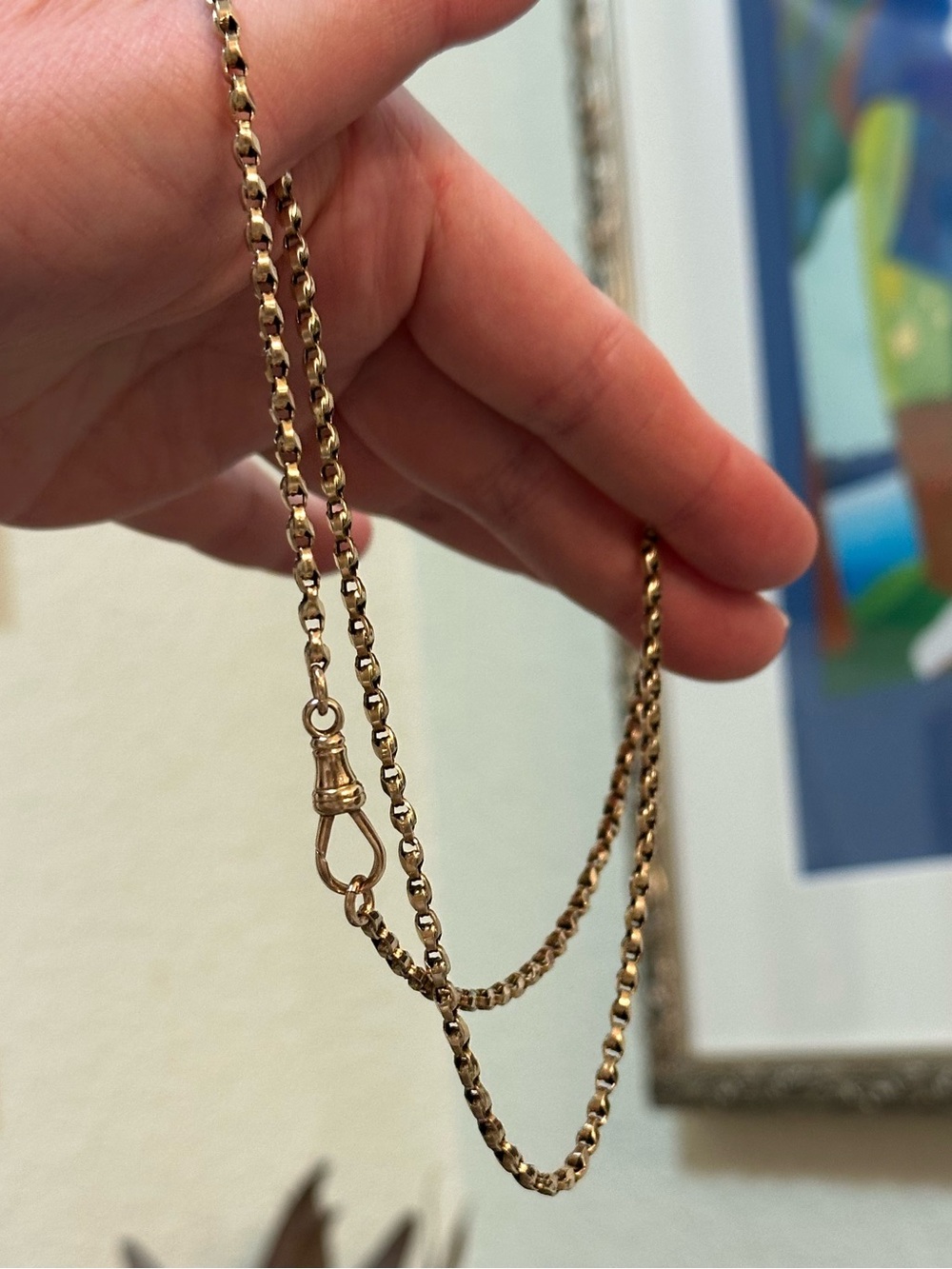 Antique 9ct Solid Gold 18” Tulip Link Chain Necklace Dogclip 9.5 grams Victorian